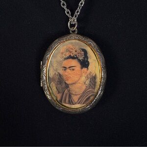 Vintage Style Tone Frida Kahlo Locket Necklace
